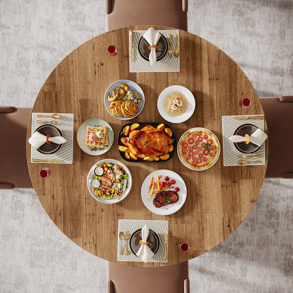 17 Stories 46.6 Inch Round Dining Table, Farmhouse Kitchen Table Wood ...